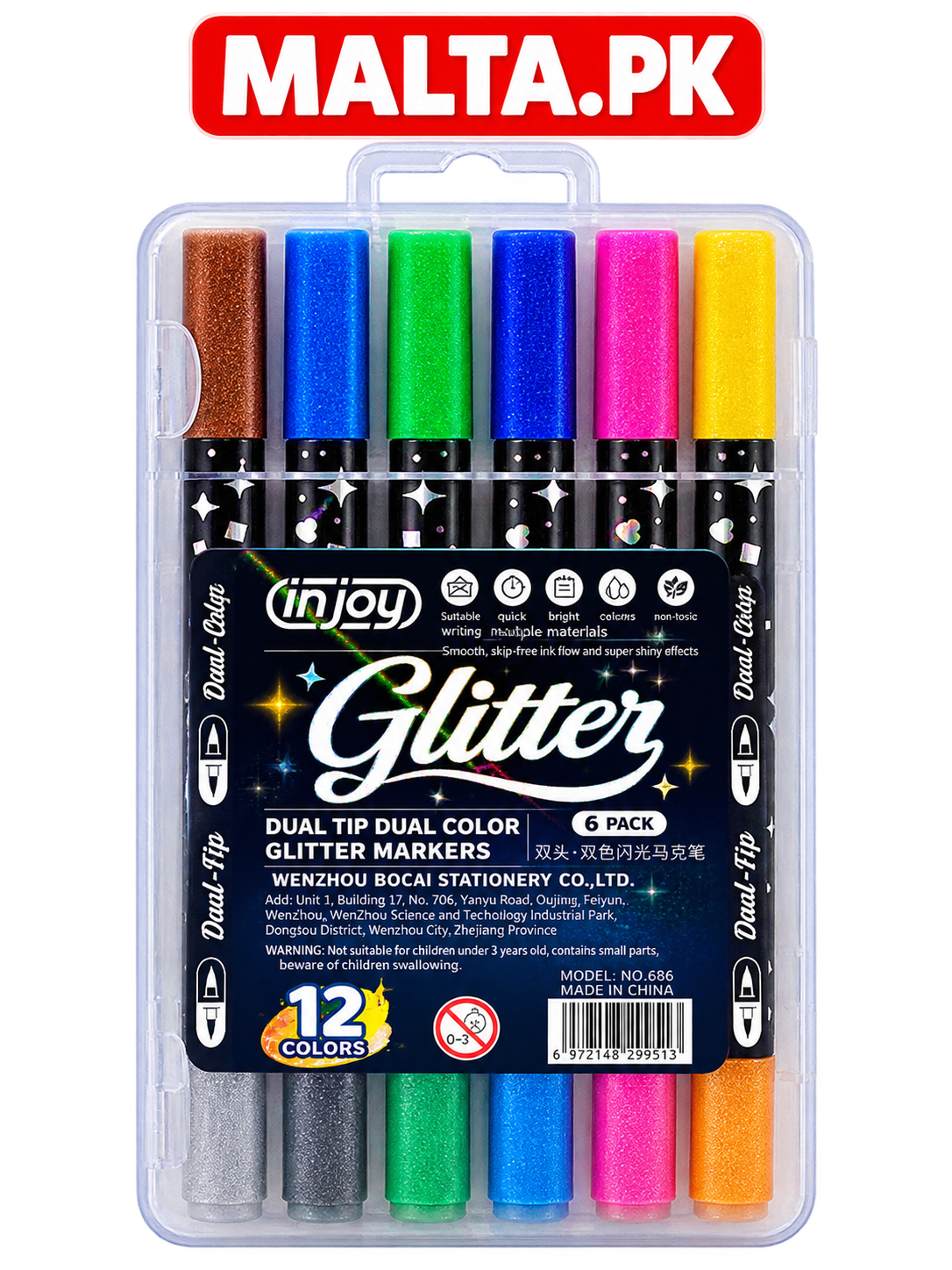 INJOY GLITTER MARKERS 686-12PCS