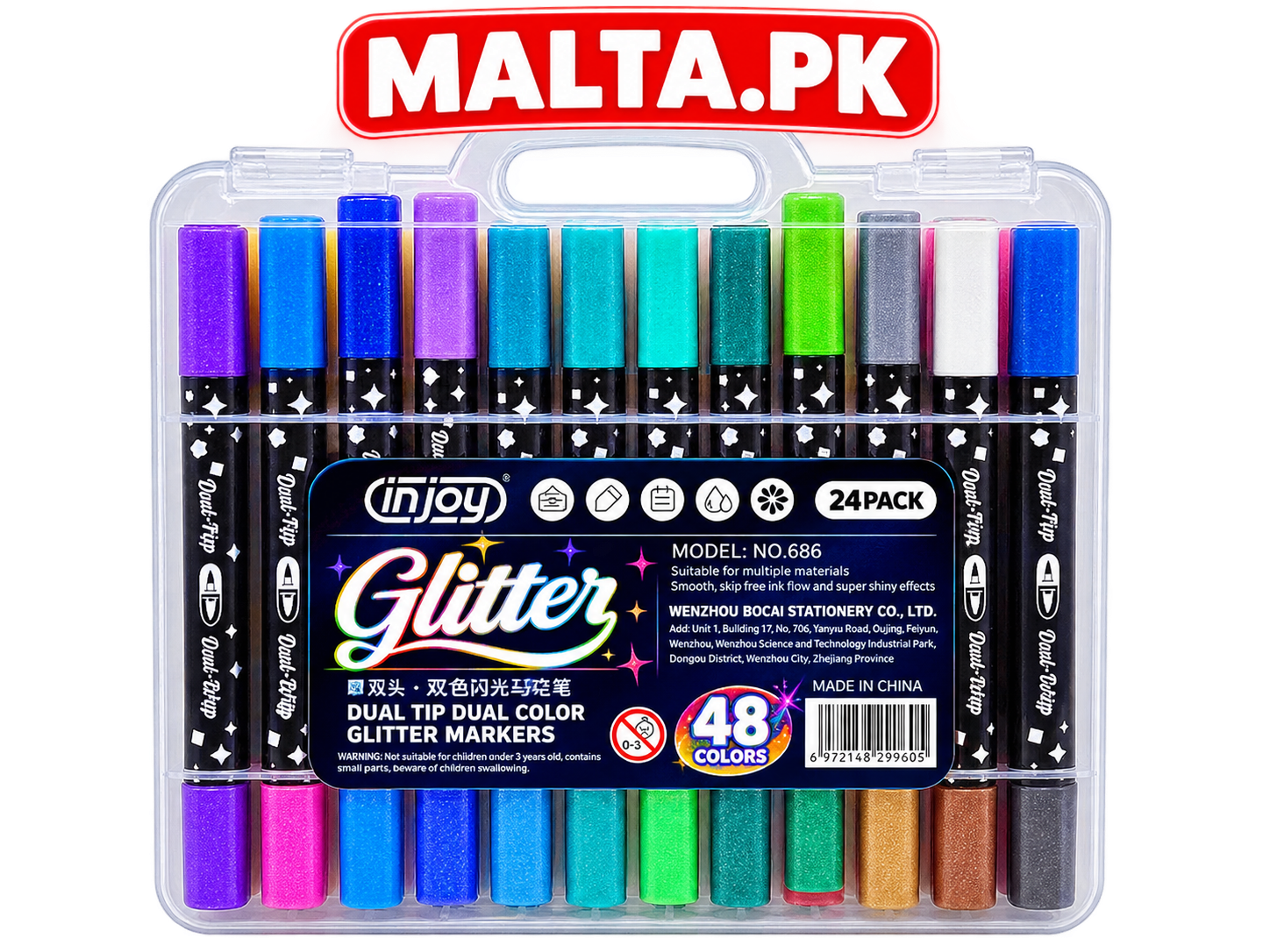 INJOY GLITTER MARKERS DUAL TIP 686-24PCS