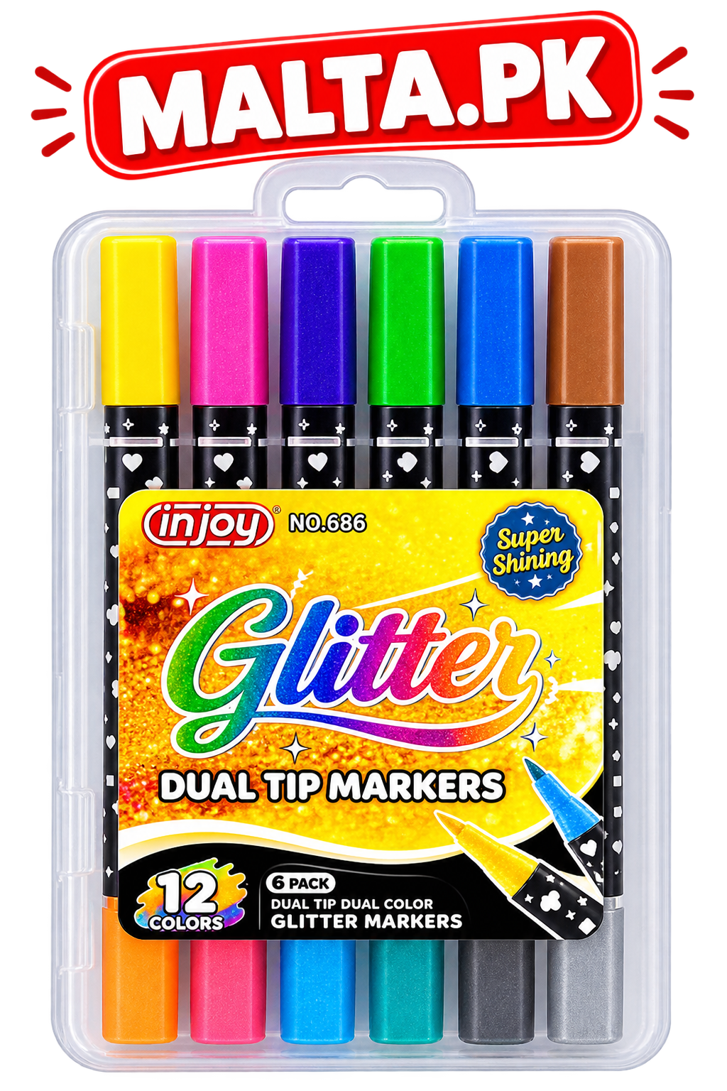 INJOY GLITTERS MARKERS DUAL TIP 686-6PCS